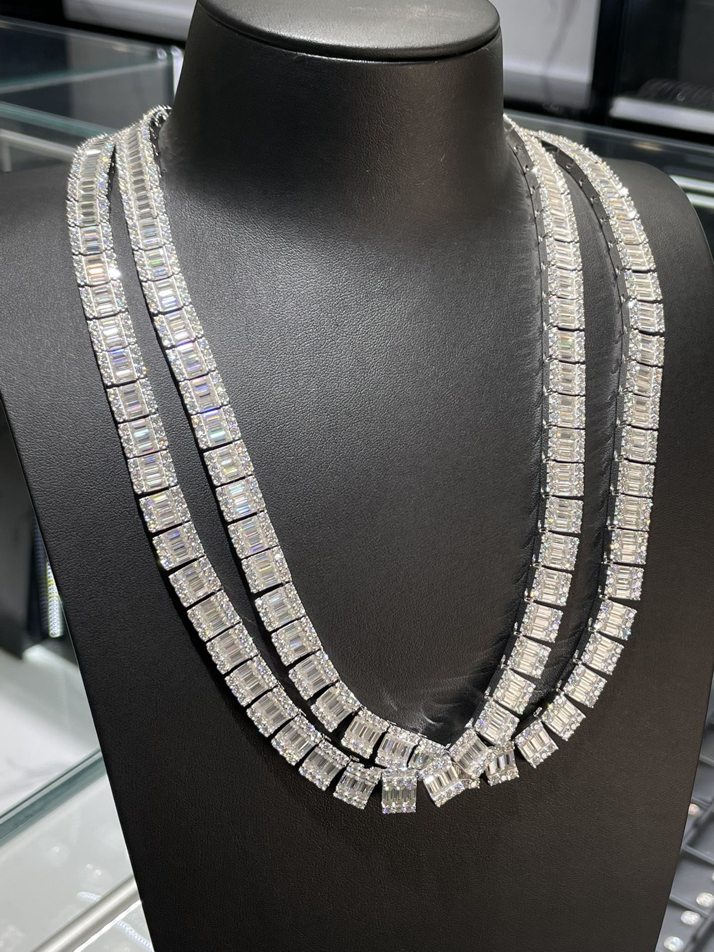 VVS 11mm Moissanite Baguette Chain 22 inch PASS DIAMOND TESTER