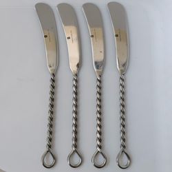4pc Gourmet Settings Silver Braid Butter Spreader 7” Stainless 18/8 Glossy Twist Handle