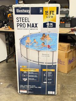 Bestway Steel Pro MAX 14'x48" Metal Frame Above Ground Pool Set w/ Pump, Ladder, & Cover