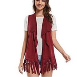 Brandnew(Small)RICH Fringe Vest Vintage Hippie Look - Faux Suede Cardigan 