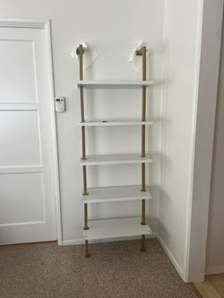 Nathan James 5-Tier Wall-Mounted Ladder Shelf, White/Gold