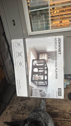 Jenwnet Acrylic Indoor Dog Playpen 12 Panels Black