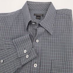 Harold Powell Mens Casual Long Sleeve Botton Up Blue Plaid Dress Shirt Medium 