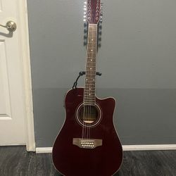 burgundy de rosa 12 string electric acoustic guitar with case cable