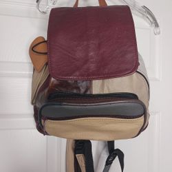 genuine leather backpack women Vtg Patchwork Muti Colors 5 Zipper Compartments...