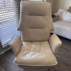 Cream Faux Leather Reclining Ergonomic Lounge Chair with Ottoman – Modern Accent Chair