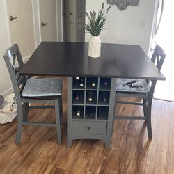 High Top Dining Table With Wine Rack-Expandable W/storage Cubby