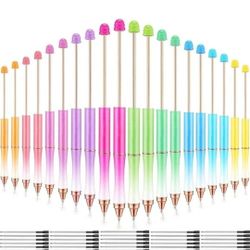NEW! 20 Pcs Metal DIY Beadable Pens, Assorted Colors with Black Ink Refills