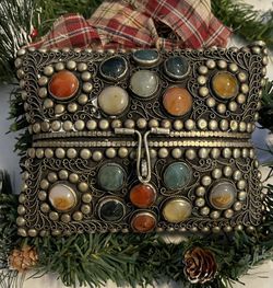 Purse Brass Metal Filigree And Gemstones Clutch