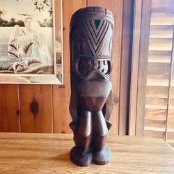 Mid-Century Hand Carved Hardwood Tiki Statue 18.5 Inches 