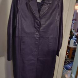 Mid Length Purple All Leather Jacket 