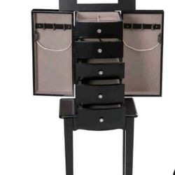 New 5-drawer Armoire Cabinet Chest Box Jewelry Organizer with Mirror & Swing Doors
