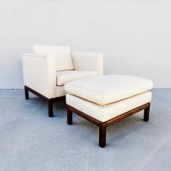 Restored Mid Century Modern Knoll Style Leather Club Chair & Ottoman