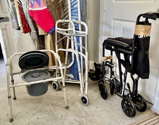 Handicapped helpers. Wheelchair, walker, potty chair