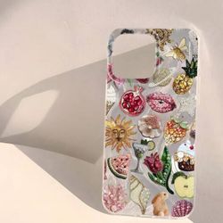 1pc Fashionable Personalized Sea Shell & Planet Floral Printed Waterproof, Anti-Fingerprint, Anti-Scratch Transparent Smooth Phone Case 