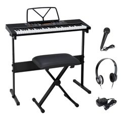 61-Key Portable Electronic Piano LED Display Keyboard Kit W/ Music Stand, Headphones, Microphone