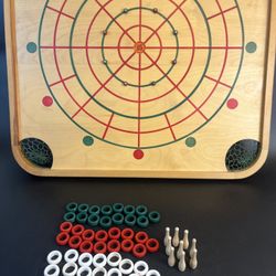 Vtg Carrom Company Wood Game Board Double Sided 28.5" W/Some Pieces (No Sticks)