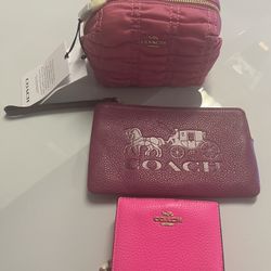 For Mothers Day Coach Set Makeup Bag,wallet,medium Wristlet 80$ Lot Very Firm 
