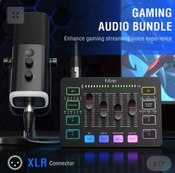 Fifine microphone and soundboard