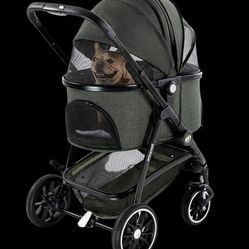 Kenyone Pet Stroller 3 in 1 for Small to Medium Size Dogs with Detachable Carrier Olive and Black