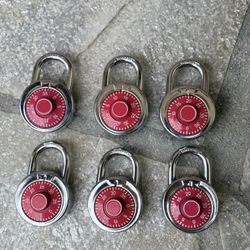6-Pack Standard Dial Combination PadLocks Red Turnplate, Three Digit Combination Lock for School Gym Locker & Case Toolbox 