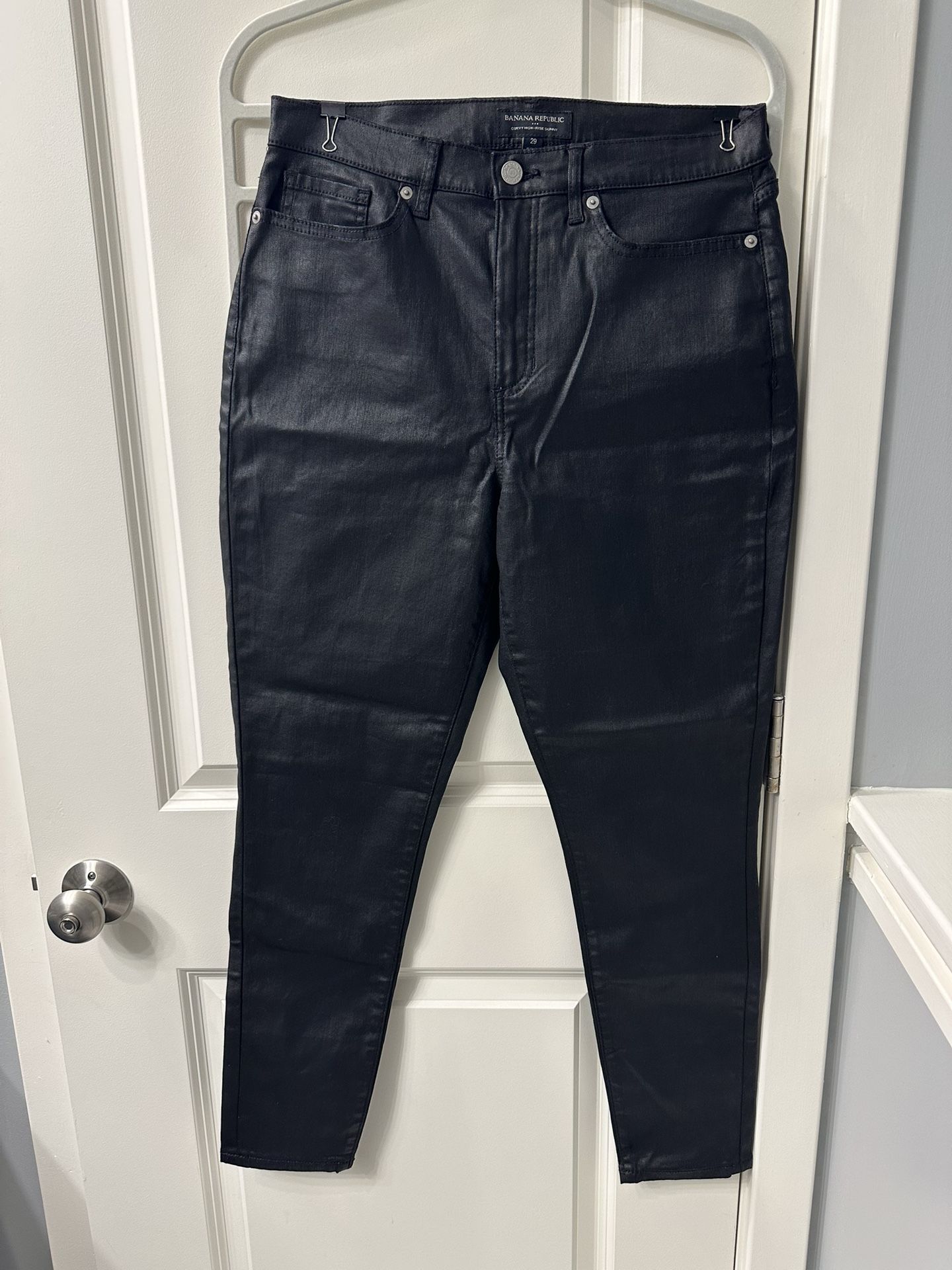 Banana Republic Black Vegan Leather Skinny Jeans Size 29