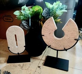 Decorative Stone Sculpture Set on Black Stands