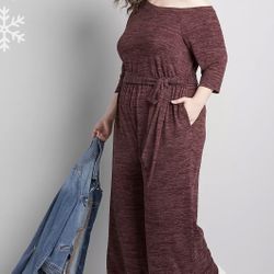 Lane Bryant Red Wine Long Sleeve Boatneck Sparkle Knit Jumpsuit Plus Size 22/24