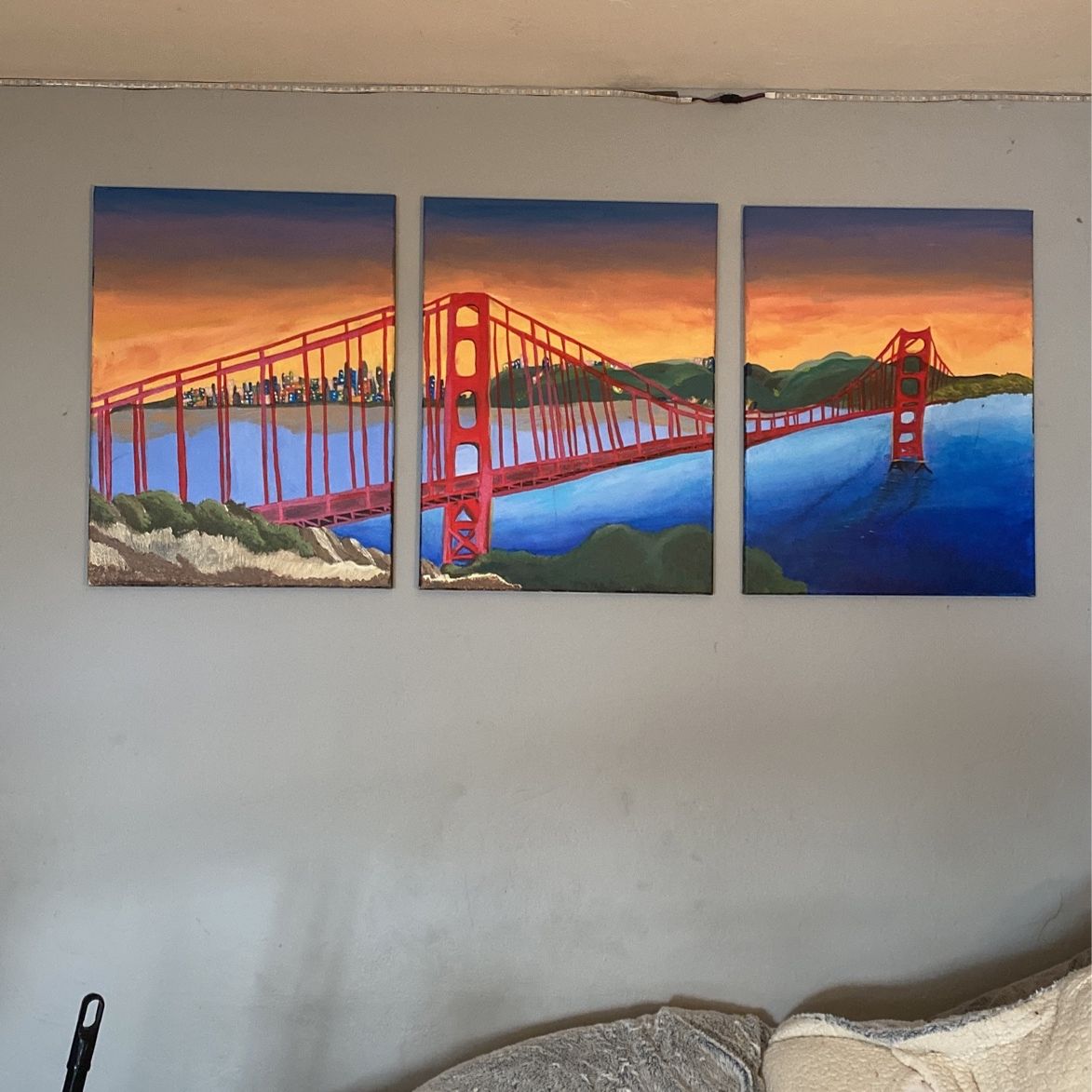 3 Panel Hand Painted Golden Gate Bridget Painting