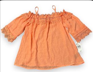 Coral Off-Shoulder Lace Trim Top Medium