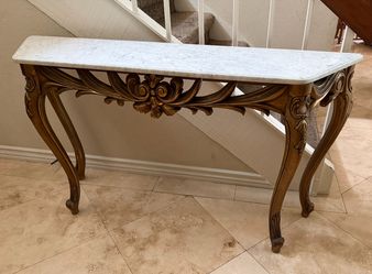 Elegant Carved Marble-Top Console Table – Traditional Entryway Table OBO