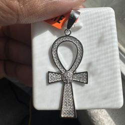 925 Silver Moissanite Iced Out Ankh Pendant