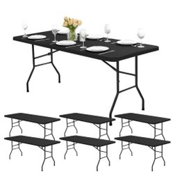 RichSets 6ft Fitted Tablecloth Rectangle - 6 Pack Outdoor Picnic Table Covers With Elastic, Washable Folding Table Protector For Party Banquet Graduat