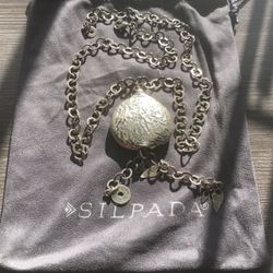 Silpada oversized .925 silver 25” long necklace with hammered pendant and linked rings big &  heavy 44.8 grams 