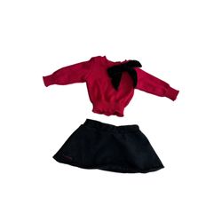 American Girl Doll Sparkle Bow Red Sweater Black Skirt Outfit