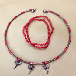 Red Dragonfly Choker Necklace & Bracelets