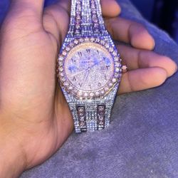 Audemars Piguet (ap) Rose Gold Silver And Got In Stock moissanite