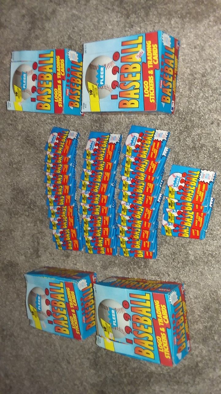 4 unopened boxes 1990 Fleer baseball cards plus 34 unopened packs