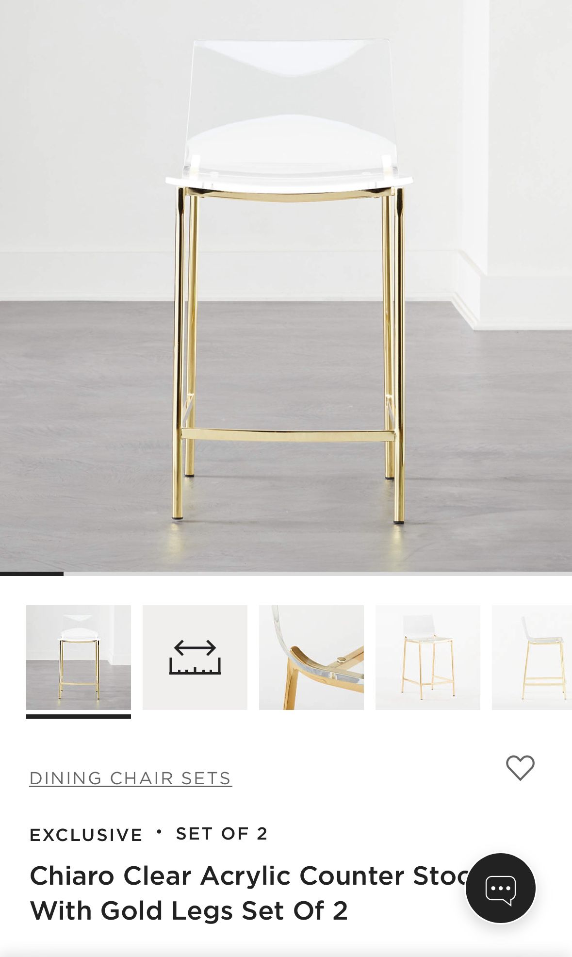 Set of 4 CB2 Chiaro Clear Acrylic Counter Stools With Gold Legs