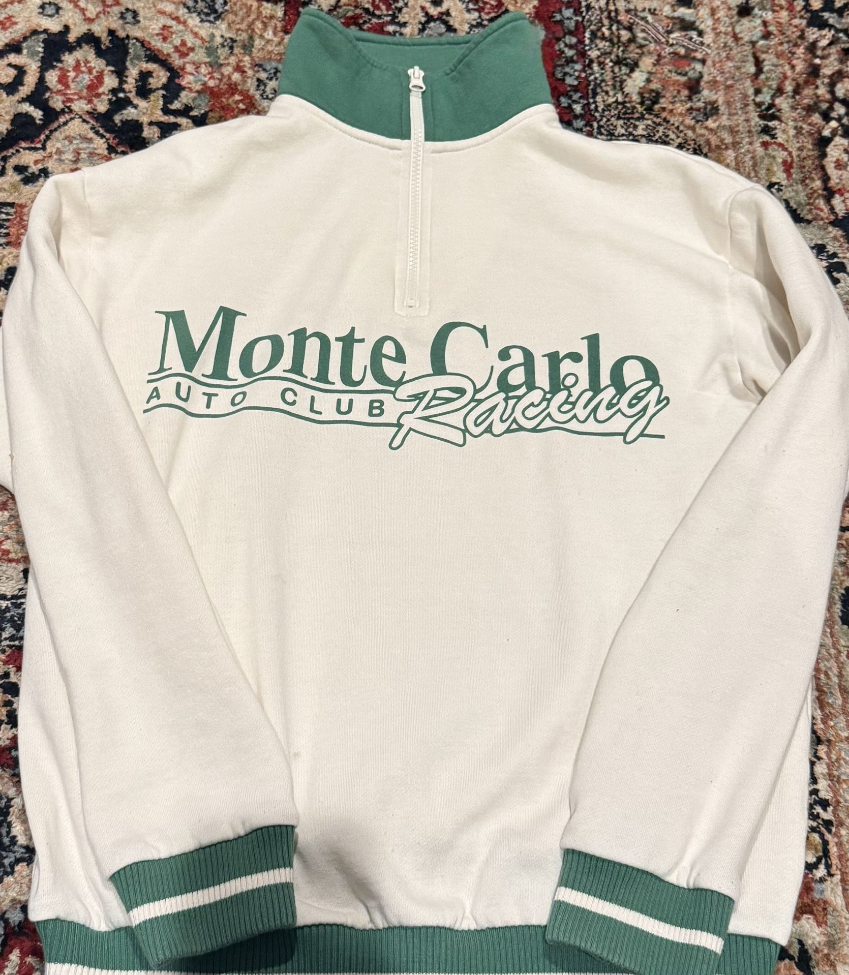 Monte Carlo Racing Half-Zip Sweatshirt – White & Green Retro Pullover (Size XS)