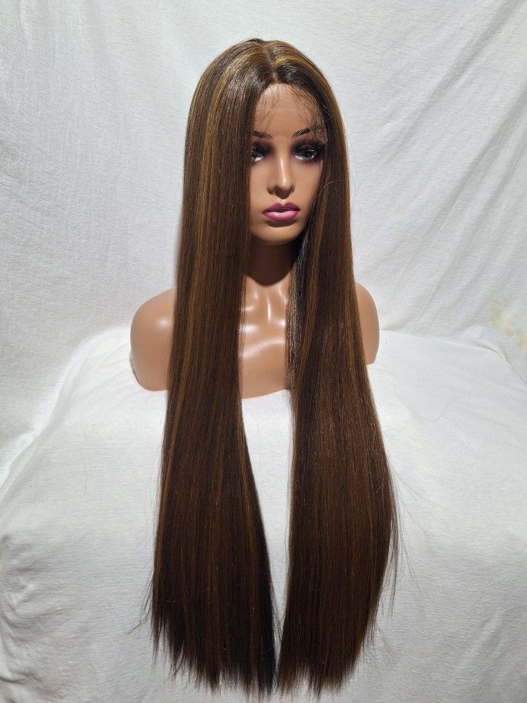 Human Hair Blend Lace Front Wig. 40 Inches. Curling Iron Safe