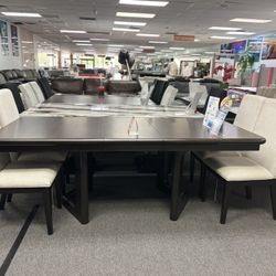 Wooden Dining Table Set For Sale +4 FREE Microfiber Wood Chairs For Sale (NEW)