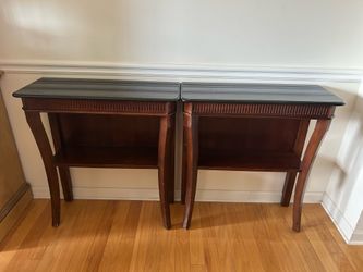Elegant Antique Granite Top Accent Tables – Pair
