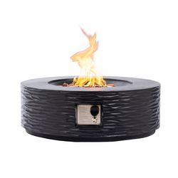 COSIEST 35" Round Concrete Fire Pit Table with Lava Rocks & Weatherproof Cover
