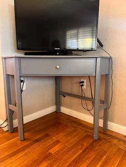 Grey Corner Accent Table with Drawer — 42"W x 30"H — Priced to Sell Fast