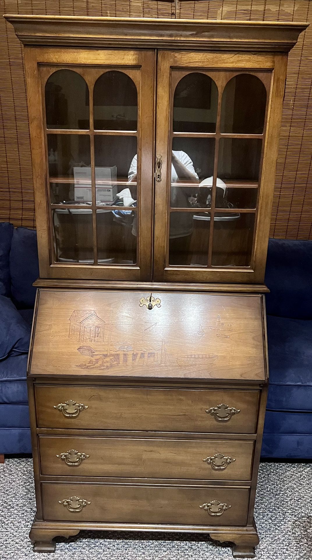 Vintage Antique Jasper Solid Wood Secretary Desk/Cabinet/Bookshelf with Locks & Key