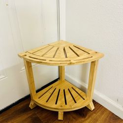 Strong Sturdy Waterproof Wood Bamboo Corner Shower Stool Flower Plant Stand Size 17" Tall New Condition 