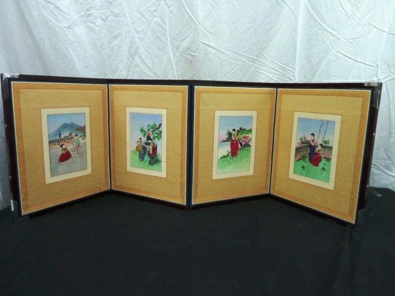 Beautiful vintage Asian inspired silk panels embroidered 12x15