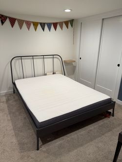 Queen bed frame, mattress, foam toppers