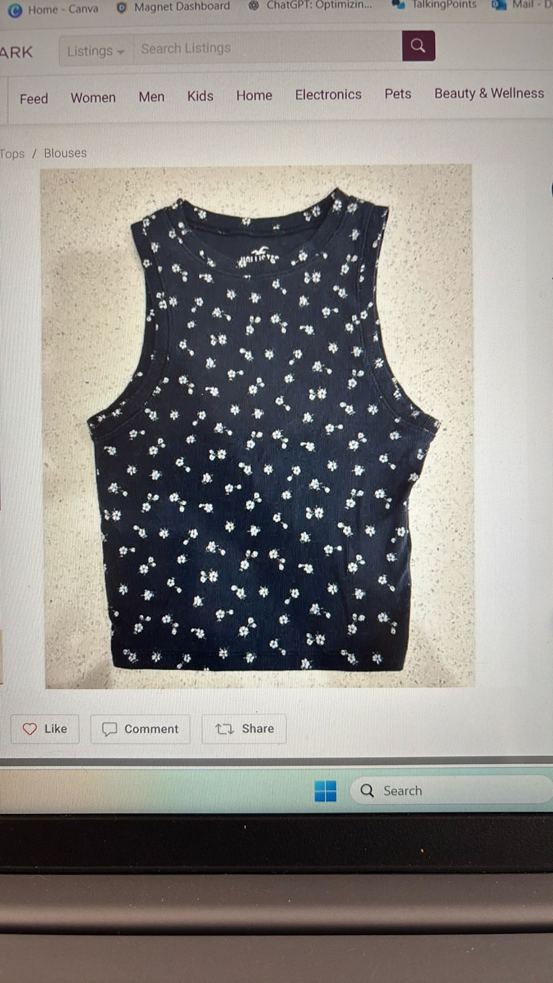 Hollister Floral Ribbed Mock Neck Tank Size Extra Small